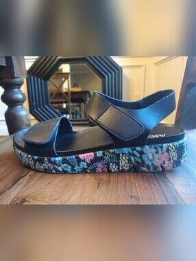 Alegria Black Blue Faux Leather Playa Sandals Size 39 (9)